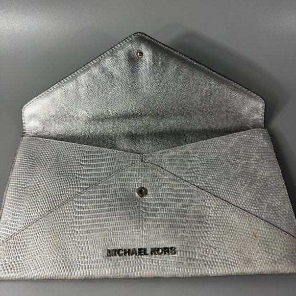 Michael Kors Silver Croc-Print Clutch with Rhinestones - Picture 9 of 13